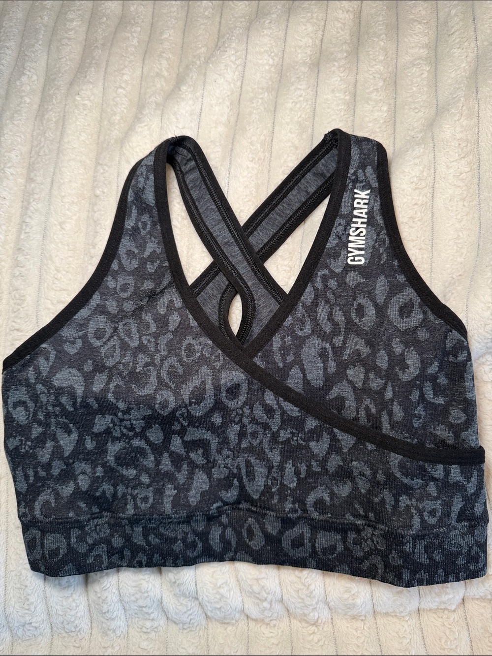 Gymshark Black & Charcoal Leopard Seamless Cross-Back Sports Bra